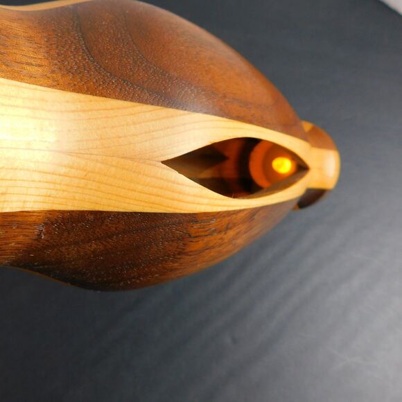 Hand Turned Wooden Vase Tea-Light Candle Holder Stripe Walnut Birch? Wood Decor - Picture 10 of 15